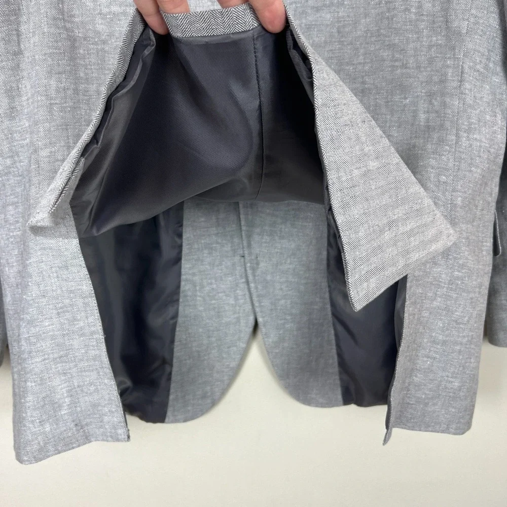 Stafford Sport Coat Mens 48 Regular Gray Linen Cotton Classic‎ Fit Herringbone